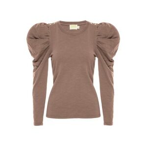 Nation LTD Krista Top Brown Tan Puffed Sleeve Crew Neck Long Sleeve Knit XS